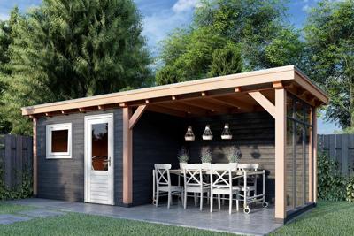 Trendhout Overkapping Siena 775x300 cm- Plat dak- Onbehandeld lariks Douglas hout- Trendhout Trendhout Overkapping Siena 775x300 cm- Plat dak- Onbehandeld lariks Douglas hout- Trendhout