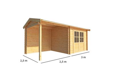 Blokhut, tuinhuisje met overkapping Fenna-Nadia 550 cm bij 250 cm diep zadeldak 7 Warentuin Collection - Warentuin collection