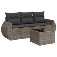 4-delige Loungeset met kussens poly rattan grijs - thumbnail