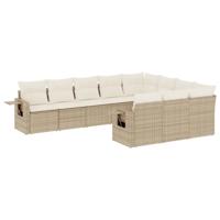 10-delige Loungeset met kussens poly rattan beige - thumbnail