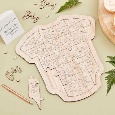 Ginger Ray BAB-126 Botanical Baby Gastenboek Houten Puzzel Romper