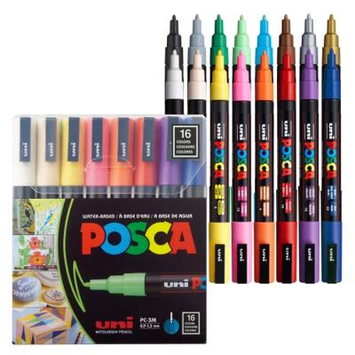 Uni POSCA paintmarker PC-3M, 1,5 mm, etui van 16 stuks in geassorteerde kleuren Uni POSCA paintmarker PC-3M, 1,5 mm, etui van 16 stuks in geassorteerde kleuren