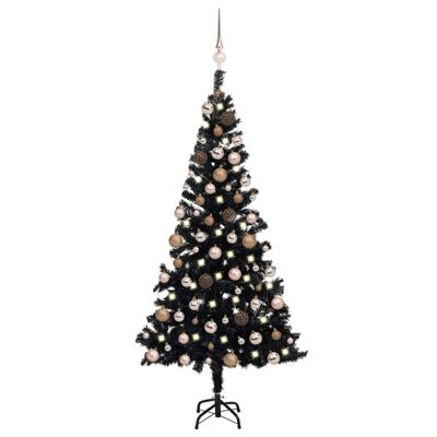 VidaXL Kunstkerstboom met verlichting en kerstballen 150 cm pvc zwart