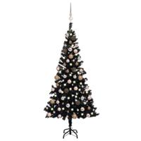 VidaXL Kunstkerstboom met verlichting en kerstballen 150 cm pvc zwart - thumbnail