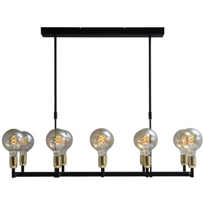 Masterlight Zwarte eetkamer hanglampTube 10-lichts gouden fittingen - 204660