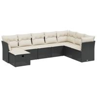 8-delige Loungeset met kussens poly rattan zwart - thumbnail