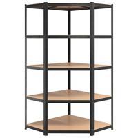 VidaXL Hoekrek robuust 5-laags staal en bewerkt hout grijs - thumbnail