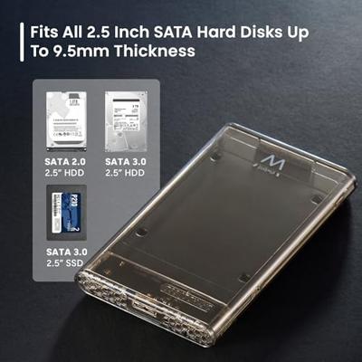 Ewent Behuizing HDD/SSD 2,5″ SATA, USB 3.2 Gen1 (USB-A), Externe behuizing voor Harde Schijf 7–9,5 mm,Snelheid 5 Gbps,zonder gereedschap,LED-indicator,voor PC-Mac-PS4-Xbox,Compatibel met Windows/macOS
