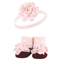 Hudson Baby Infant Girl Headband and Socks Giftset, Pink Burgundy, One Size - thumbnail