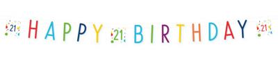 Amscan Letterslinger happy birthday 21 jaar confetti 180 cm | 40 stuks