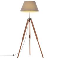 VidaXL Vloerlamp driepoot 141 cm massief teakhout honingbruin en grijs - thumbnail