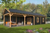 Tuindeco Hamar XL Overkapping type 11 1303x445 cm Lariks/Douglashout blank en Zweeds rabat zwart- Zadeldak- Onbehandeld lariks Douglas hout- Tuindeco - thumbnail