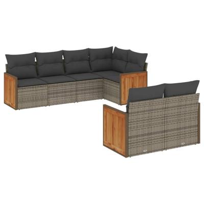 7-delige Loungeset met kussens poly rattan grijs - thumbnail