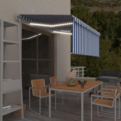 Luifel met rolgordijn, LED en windsensor 3x2,5 m blauw en wit