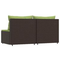 Tuinmiddenbanken met kussens 2 st poly rattan bruin - thumbnail