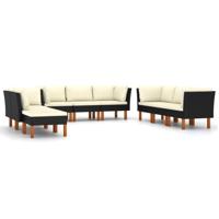 9-delige Loungeset met kussens poly rattan zwart - thumbnail