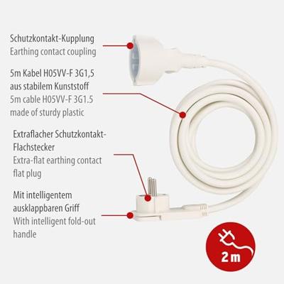 Brennenstuhl BN-1168980220 Stroom Verlengkabel 2 M H05vv-f 3g1.5 Ip20 Wit