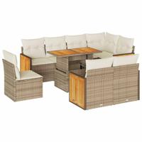9-delige Loungeset met kussens poly rattan acacia beige - thumbnail