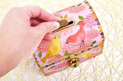 Houten Spaarpot Vogels en Bloemen - DJECO roze, bedrukt