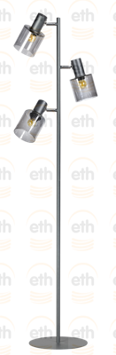 ETH Glazen vloerlamp Sledge Glass 3-lichts zwart met smoke glas 05-VL8178-3036