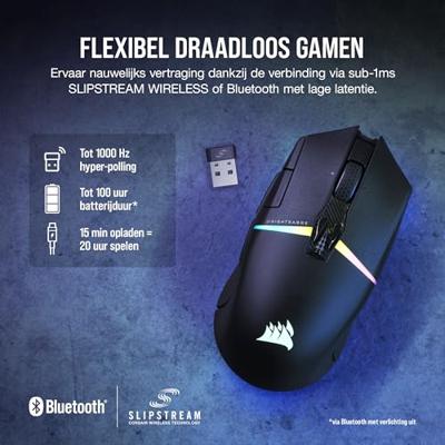 Corsair CH-931B011-EU muis Gamen Rechtshandig RF-draadloos + Bluetooth Optisch 26000 DPI