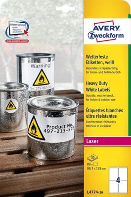 Avery-Zweckform L4774-20 Folie-etiketten 99.1 x 139 mm Polyester folie Wit 80 stuk(s) Permanent hechtend Laser (kleur), Laser (zwart/wit), Kopiëren (kleur), Avery-Zweckform L4774-20 Folie-etiketten 99.1 x 139 mm Polyester folie Wit 80 stuk(s) Permanent hechtend Laser (kleur), Laser (zwart/wit), Kopiëren (kleur),