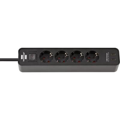 Brennenstuhl ecolor 4-voudige stekkerdoos met 2 usb-laadaansluitingen stekkerdoos (zwart, 2x usb-c)