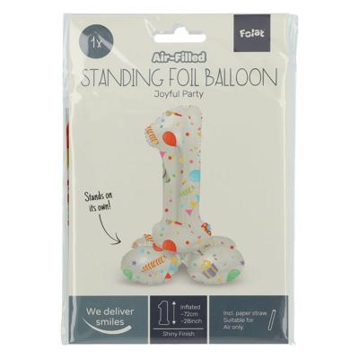 Folat BV staande folieballon joyful party cijfer 1 -72cm Folat BV staande folieballon joyful party cijfer 1 -72cm