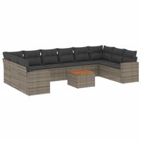 11-delige Loungeset met kussens poly rattan grijs - thumbnail