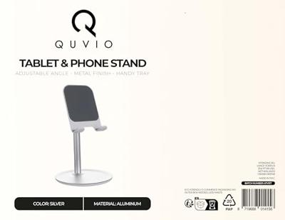 QUVIO Telefoonhouder voor op tafel/Tablethouder/Telefoonhouder bureau/Telefoon statief/Telefoonstandaard/gsm houder - Aluminium
