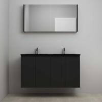 On-Line Badkamermeubelset - 120 cm - Voorgemonteerd - Greeploze Ladestructuur - Acryl Wastafel - 2 Kraangaten - Spiegelkast - Mat Zwart - V02 - thumbnail