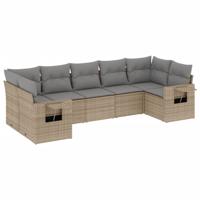 7-delige Loungeset met kussens poly rattan beige - thumbnail