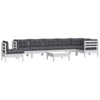 9-delige Loungeset met kussens massief grenenhout wit - thumbnail