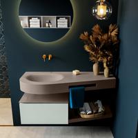 MONDIAZ RIVA 120cm badmeubel onderkast / planchet kleur Greey met 1 lade. Wastafel DULCET links 0 kraangaten kleur Smoke. - thumbnail