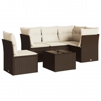 6-delige Loungeset met kussens poly rattan bruin - thumbnail