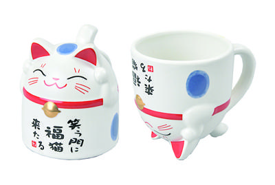 Oosterse gelukskat beker - Lucky Cats - 350ml 8.5 x 9.8cm