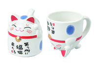 Oosterse gelukskat beker - Lucky Cats - 350ml 8.5 x 9.8cm - thumbnail