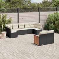 9-delige Loungeset met kussens poly rattan zwart - thumbnail