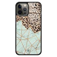 iPhone 12 Pro Max glazen hardcase - Luipaard marmer mint - thumbnail