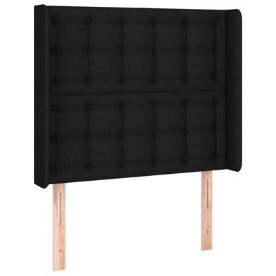 Hoofdbord met randen 147x16x118/128 cm stof zwart - thumbnail