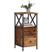 Nachtkastje 34x35,5x70 cm bewerkt hout oud houtkleurig - thumbnail