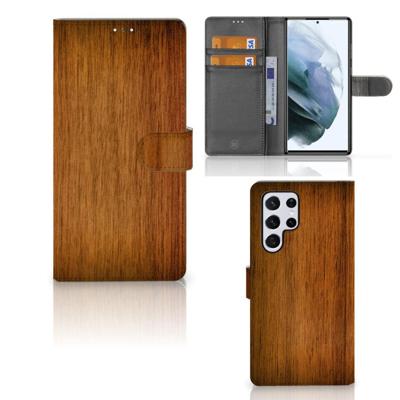 Samsung Galaxy S22 Ultra | Book Style Case | Donker Hout Samsung Galaxy S22 Ultra | Book Style Case | Donker Hout