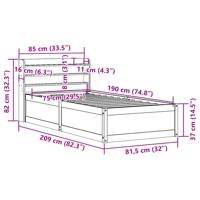 Bedframe met hoofdbord massief grenenhout wasbruin 75x190 cm - thumbnail