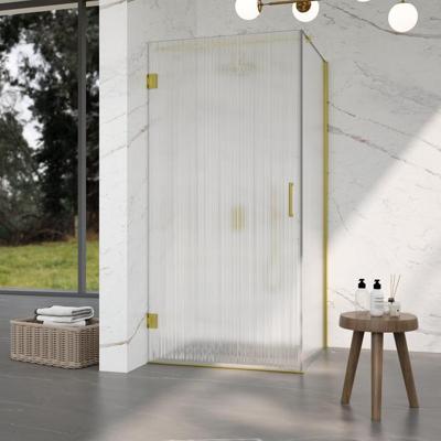 Fortifura Galeria Douchecabine - 80x90x200cm - scharnieren - deurgreep - stabilisatiestang - helder geribbeld - veiligheidsglas - Geborsteld messing PVD (Goud) SW1208820/SW1122564/SW797910/SW797951 Fortifura Galeria Douchecabine - 80x90x200cm - scharnieren - deurgreep - stabilisatiestang - helder geribbeld - veiligheidsglas - Geborsteld messing PVD (Goud) SW1208820/SW1122564/SW797910/SW797951
