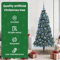 VidaXL Kunstmatige voorverlichte kerstboom met ballen set groen 180 cm - thumbnail