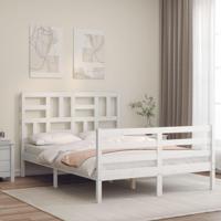 Bedframe met hoofdbord massief hout wit 120x200 cm - thumbnail