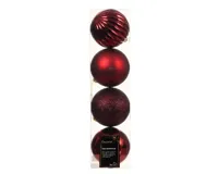 Decoris kerstballen set Plastic 4st Ossenbloed 10cm - thumbnail
