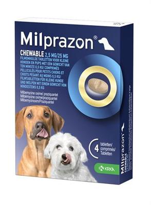 Milprazon Chewable 2,5 mg / 25 mg pup en kleine hond 8 tabletten Milprazon Chewable 2,5 mg / 25 mg pup en kleine hond 8 tabletten
