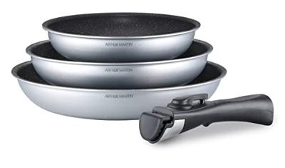 Set van 3 koekenpannen - Geschikt voor alle kookplaten, inclusief inductie - 20-24-28 cm Arthur Martin - AM521S - Aluminium - Anti-aanbaklaag - Afneembaar handvat