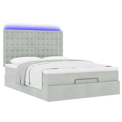 Ottoman bed met matrassen en LED's 140x200cm fluweel lichtgrijs